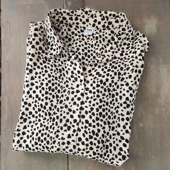 twik Tops - Twik by Simons Leopard Print Button-Down Top – Size Large